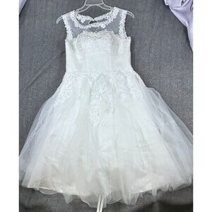 AbaoWedding White Lace Tulle Short Wedding Dress Women Size 12 Corset Back